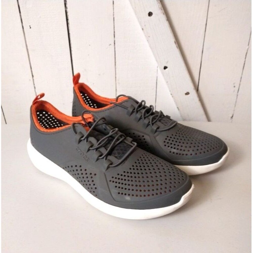 Crocs LiteRide Pacer Size J6 Gray Orange Water Shoes Women's 7.5 Lace Up 206011